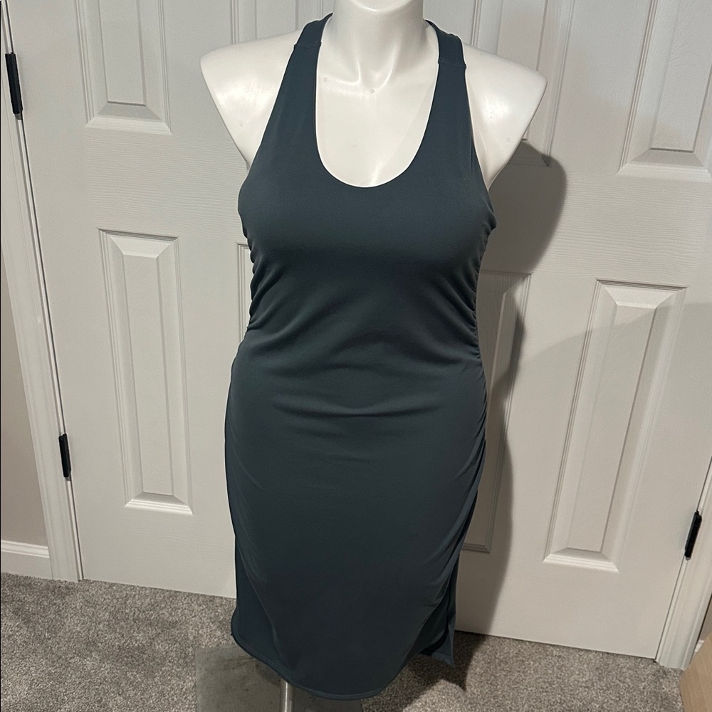 Zella athletic ruched midi dress with removable cups size L slate‎ blue color